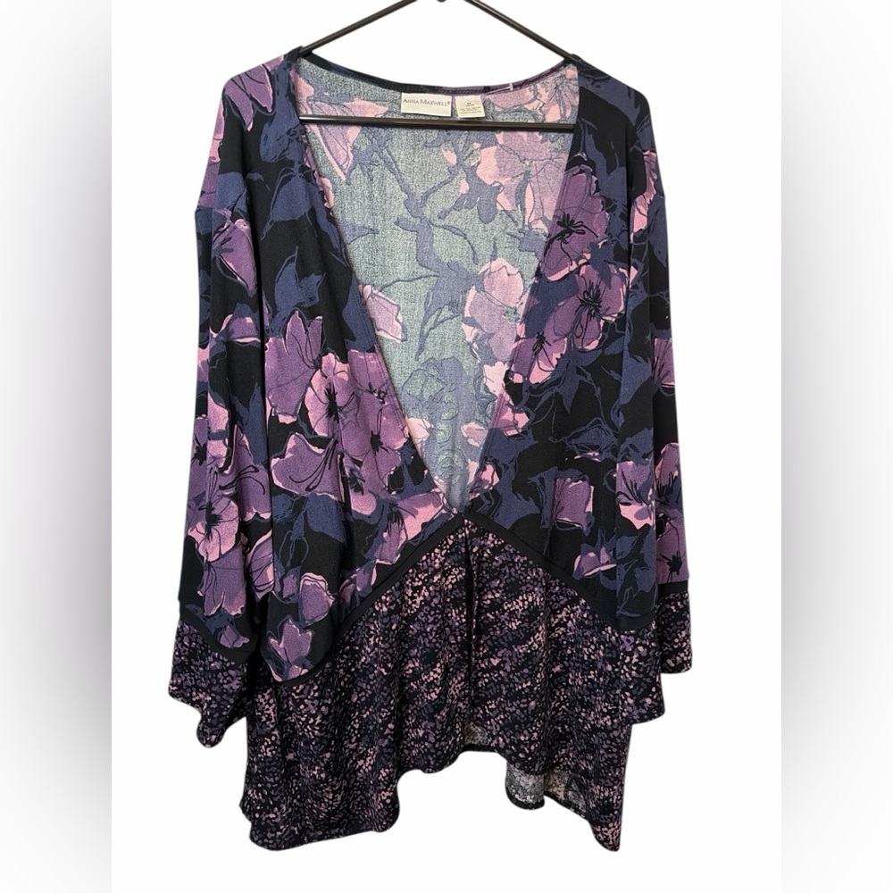 Anna Maxwell Purple Floral Kimono 3/4 Sleeve Cardigan NWOT